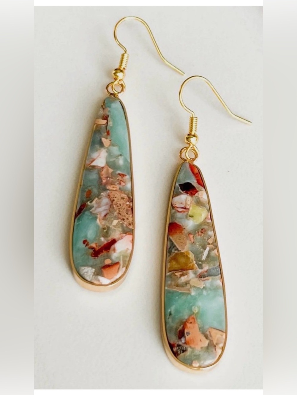 Amazonite
Gold-Trim Mosaic Teardrop Earrings